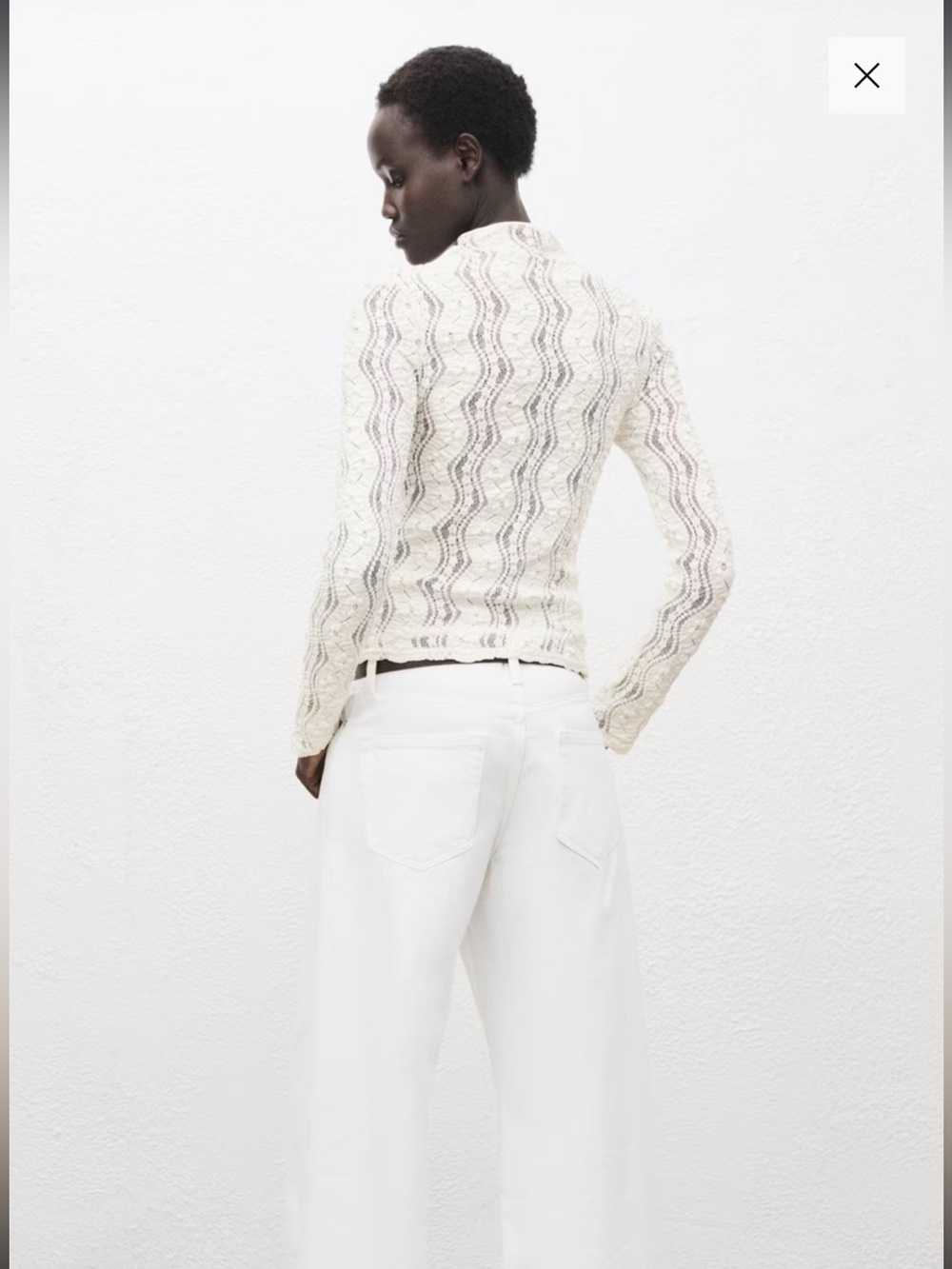NWT Mango MNG Sz Med Off-White Lace Long Sleeve Perkins Collar Blouse Top Rt $46 - Picture 2 of 16